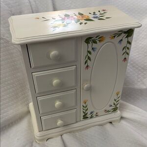 Vintage 1976 Hand-Painted Gunther Mele Wooden Floral Jewelry Armoire